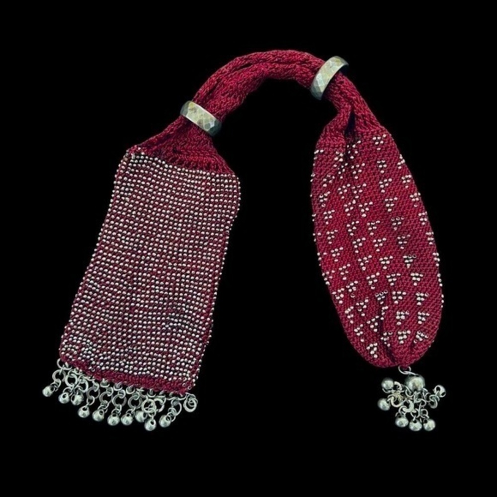Antique Victorian Miser Purse Handmade, Burgundy Crochet, Silver Steel, Folkcore